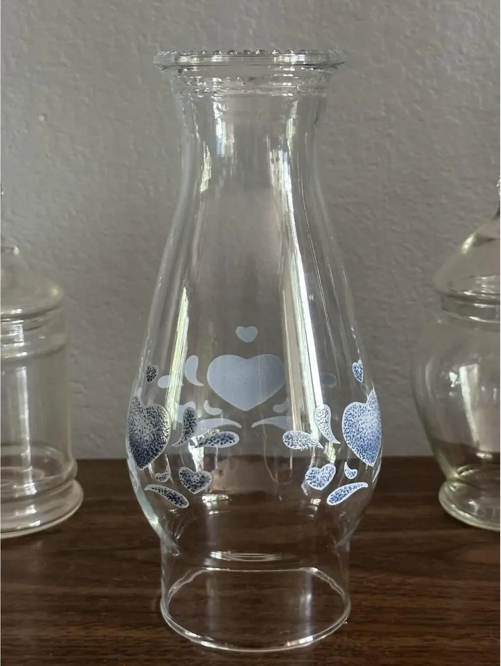 Glass Chimney Hurricane Lantern Globe - Blue Hearts Beaded Rim 3